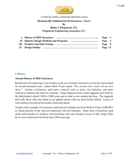 A Suncam Online Continuing Education Course Mechanically Stabilized Earth Structures – Part 1 by Blaise J