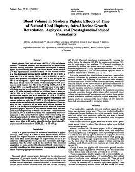 Blood Volume in Newborn Piglets: Effects of Time of Natural Cord Rupture, Intra-Uterine Growth Retardation, Asphyxia, and Prostaglandin-Induced Prematurity