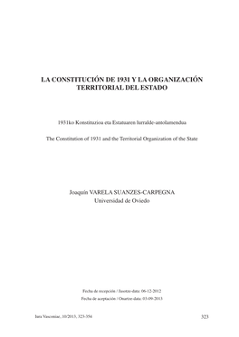 La Constitución De 1931 Y La Organización Territorial Del Estado