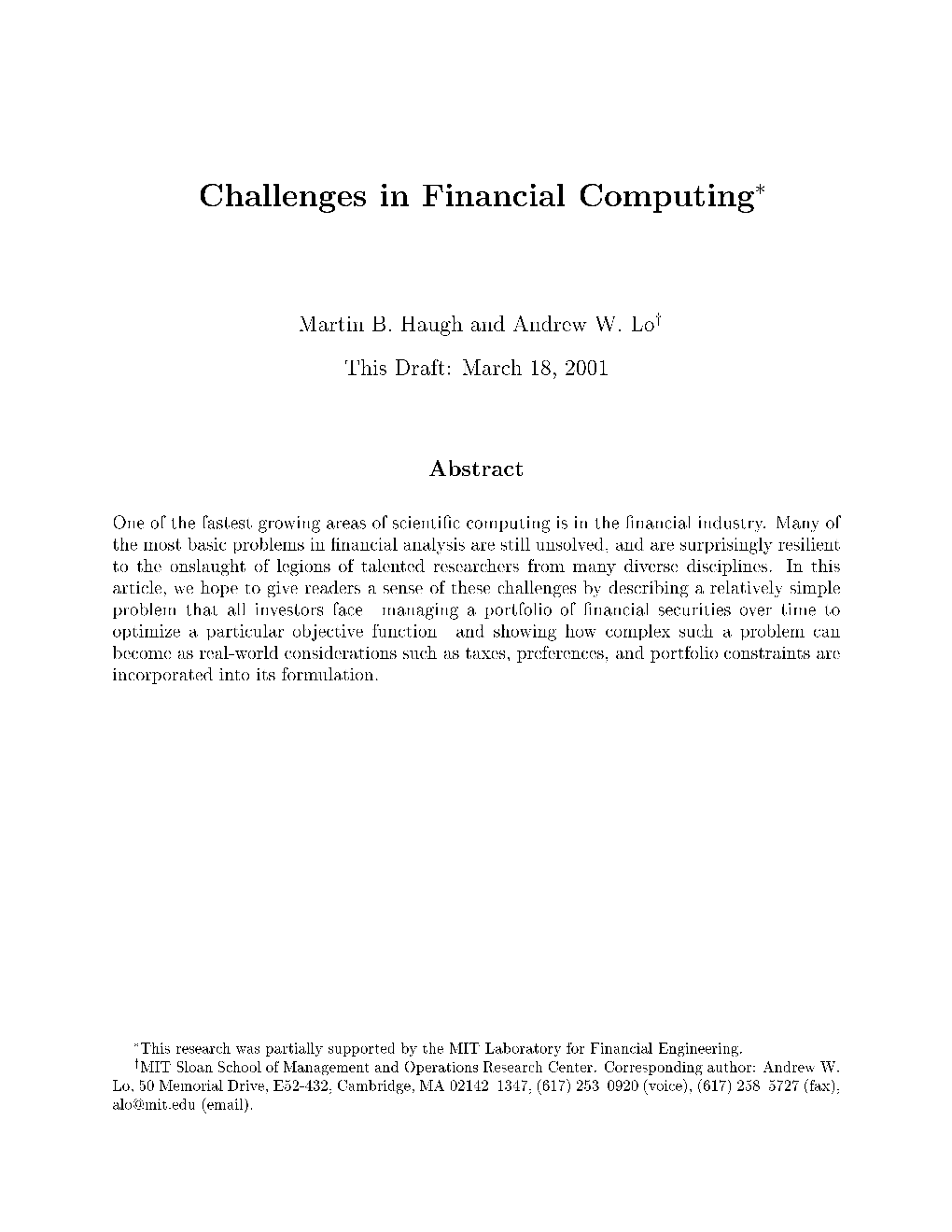 Challenges in Financial Computing