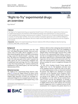 Experimental Drugs: an Overview Vijay Mahant*