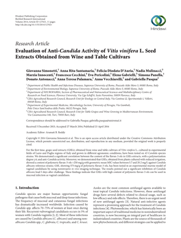 Research Article Evaluation of Anti-Candida Activity of Vitis Vinifera L