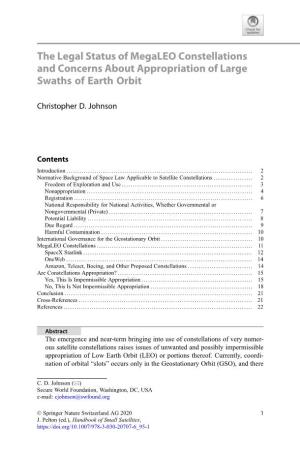 The Legal Status of Megaleo Constellations and Concerns About Appropriation of Large Swaths of Earth Orbit
