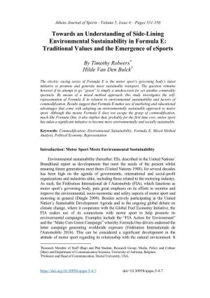 Towards an Understanding of Side-Lining Environmental Sustainability in Formula E: Traditional Values and the Emergence of Esports