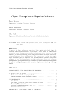 Object Perception As Bayesian Inference 1