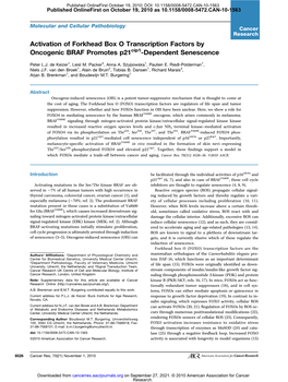 Activation of Forkhead Box O Transcription Factors by Oncogenic BRAF Promotes P21cip1-Dependent Senescence