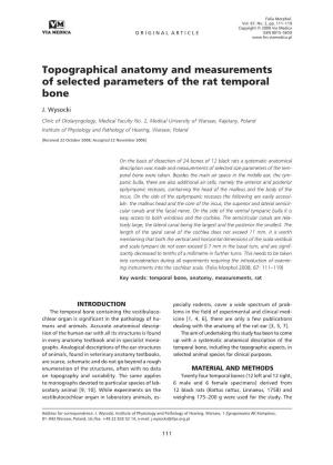 Topographical Anatomy and Measurements of Selected Parameters of the Rat Temporal Bone