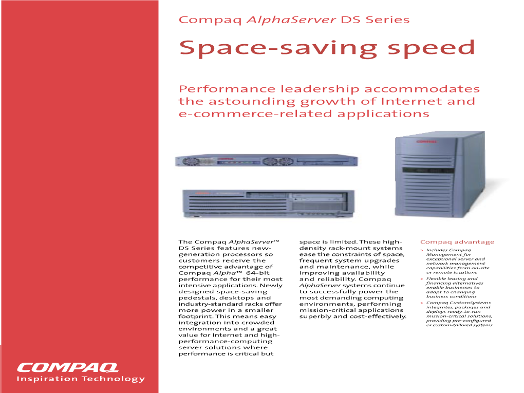 Compaq Alphaserver DS Series Space-Saving Speed