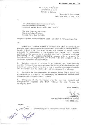 Parade in New Delhi, This Letter Initiates the Process of Inviting Tableau Proposals for Participation in the Republic Day Parade 202R