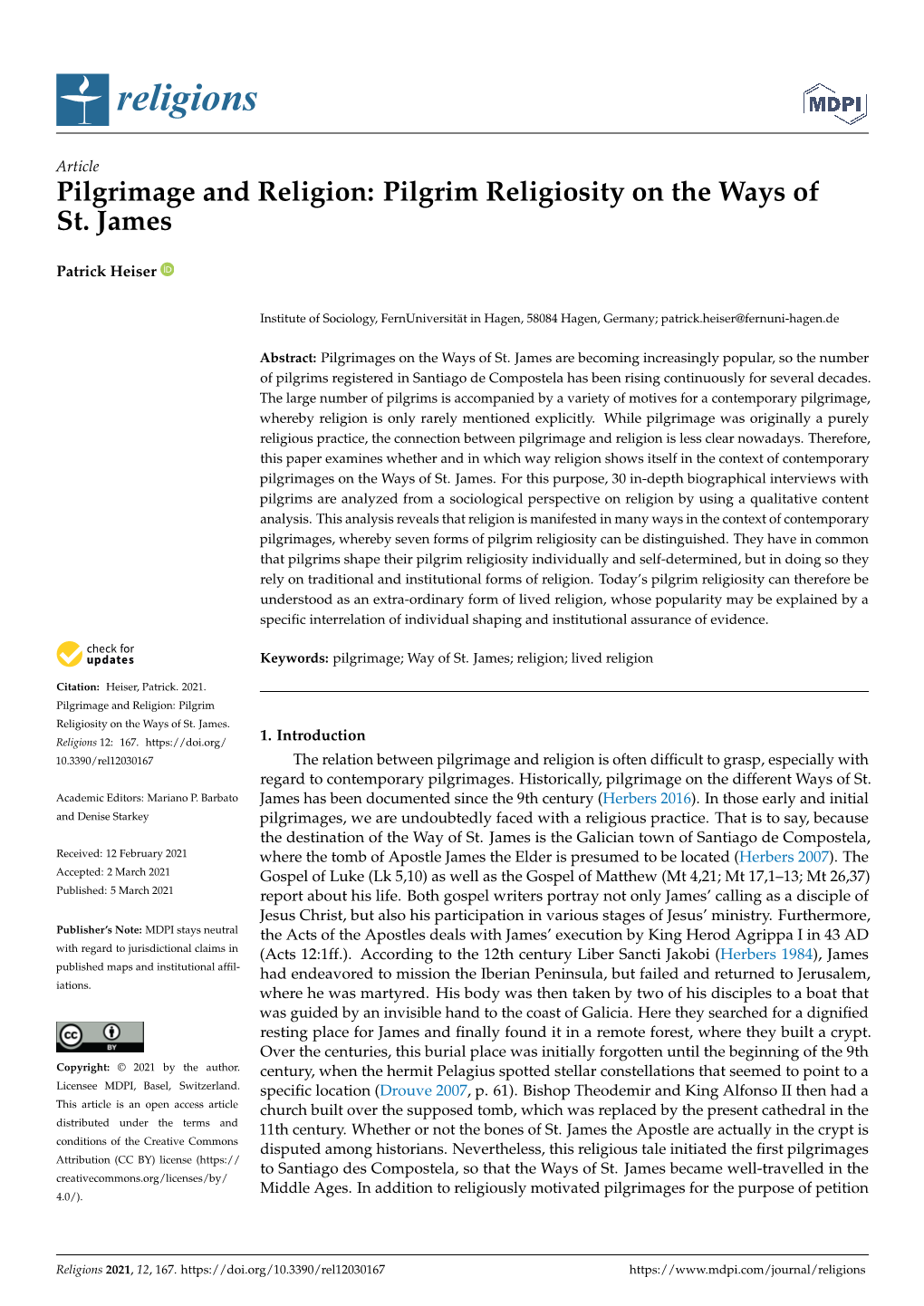 Pilgrimage and Religion: Pilgrim Religiosity on the Ways of St. James