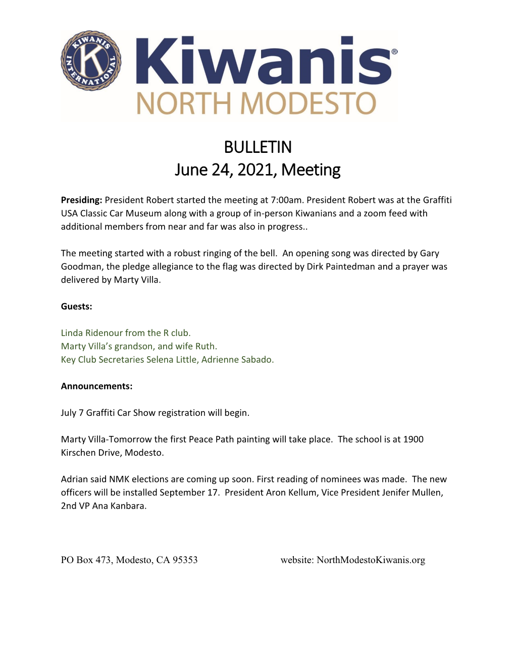 BULLETIN June 24, 2021, Meeting