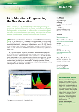 F# in Education – Programming the New Generation
