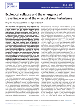 Ecological Collapse and the Emergence of Travelling Waves at the Onset of Shear Turbulence