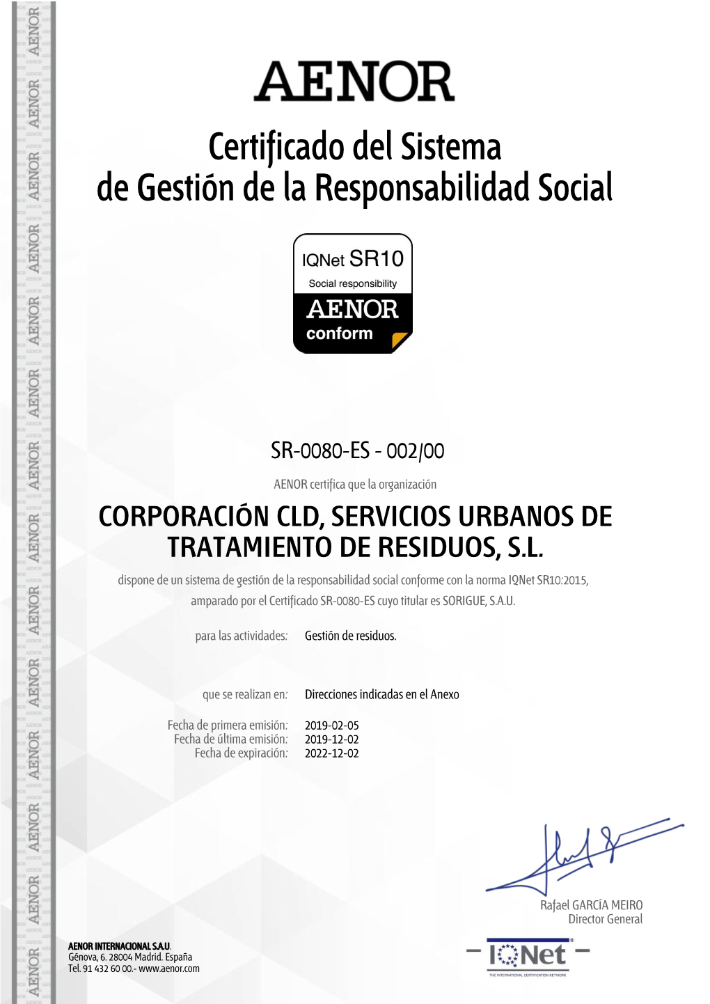 Certificado Del Sistema De Gestión De La Responsabilidad Social