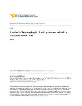 A Method of Teaching English Speaking Learners to Produce Mandarin-Chinese Tones