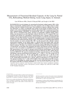 Measurement of Functional Residual Capacity of the Lung by Partial CO2 Rebreathing Method During Acute Lung Injury in Animals