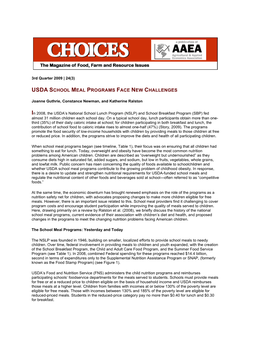 USDA School Meal Programs Face New Challenges (Pdf)