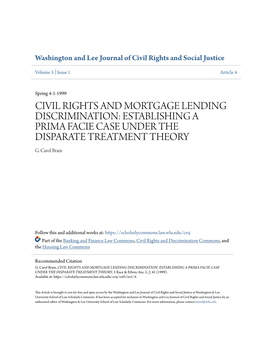 Civil Rights and Mortgage Lending Discrimination: Establishing a Prima Facie Case Under the Disparate Treatment Theory G
