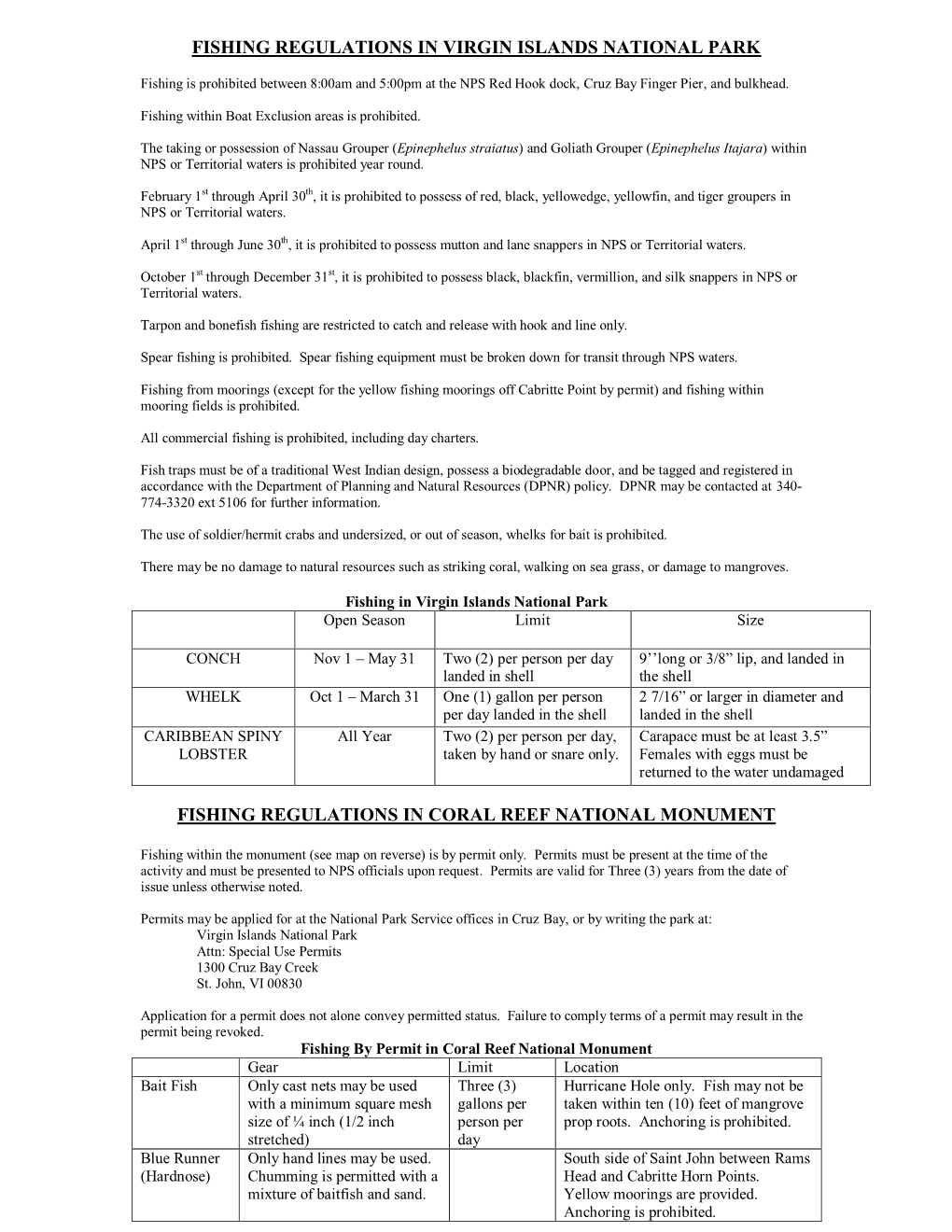 Fishing Regulations in Virgin Islands National Park