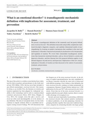 What Is an Emotional Disorder? a Transdiagnostic Mechanistic Definition with Implications for Assessment, Treatment, and Prevention