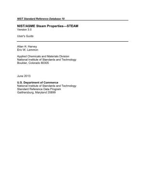 NIST/ASME Steam Properties—STEAM Version 3.0