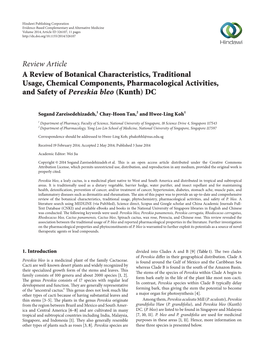 A Review of Botanical Characteristics, Traditional Usage, Chemical Components, Pharmacological Activities, and Safety of Pereskia Bleo (Kunth) DC
