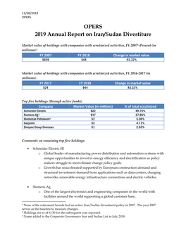 OPERS 2019 Annual Iran/Sudan Divestment Report