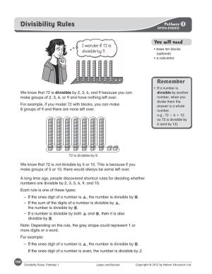 Divisibility Rules Pathway 1 OPEN-ENDED