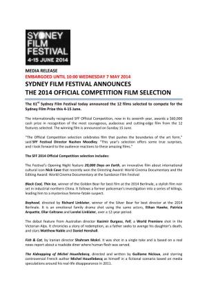 Sydney Film Festival Announces the 2014 Official Competition Film Selection