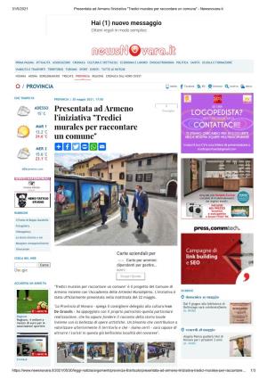 Presentata Ad Armeno L'iniziativa "Tredici Murales Per Raccontare Un Comune" - Newsnovara.It