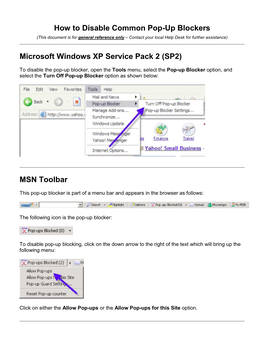 How to Disable Common Pop-Up Blockers Microsoft Windows XP