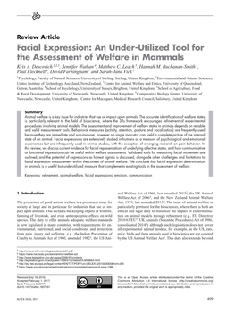 Facial Expression: an Under-Utilized Tool for the Assessment of Welfare in Mammals Kris A