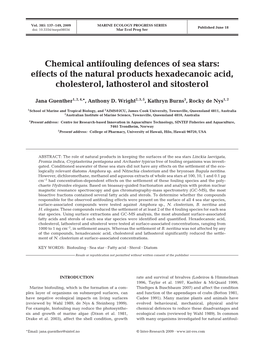 Chemical Antifouling Defences of Sea Stars: Effects of the Natural Products Hexadecanoic Acid, Cholesterol, Lathosterol and Sitosterol