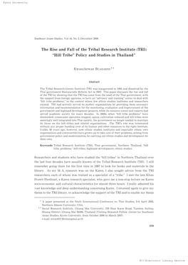 The Rise and Fall of the Tribal Research Institute (TRI): “Hill Tribe” Policy and Studies in Thailandῃ