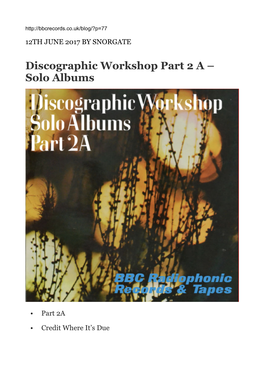Discographic Workshop Part 2 a – Solo Albums