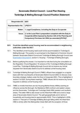 Local Plan Hearing Tonbridge & Malling Borough Council Position