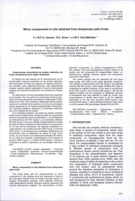 Minor Components in Oils Obtained from Amazonian Paim Fruits