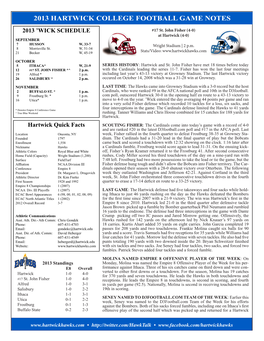 2013 Hartwick College Football Game Notes