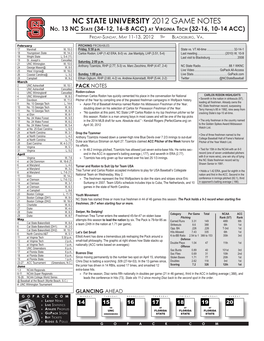 NC STATE UNIVERSITY 2012 GAME NOTES No