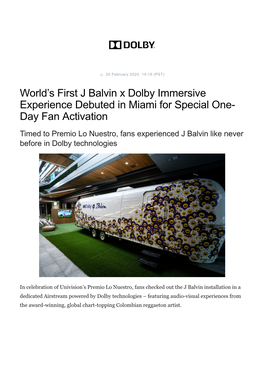 World's First J Balvin X Dolby Immersive Experience Debuted In