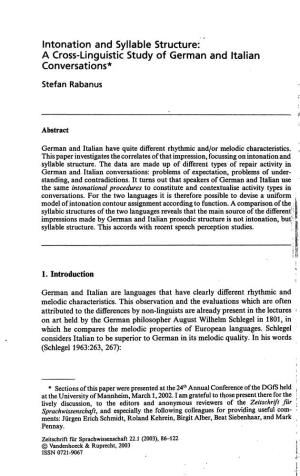 Intonation and Syllable Structure: a Cross-Linguistic Study of German and Italian Conversations* Stefan Rabanus