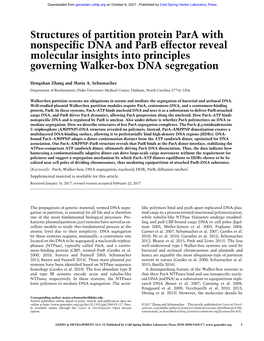 Structures of Partition Protein Para with Nonspecific DNA and Parb Effector Reveal Molecular Insights Into Principles Governing Walker-Box DNA Segregation