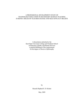 A Professional Development Study of Technology Education in Secondary Science Teaching in Benin: Issues of Teacher Change and Self-Efficacy Beliefs