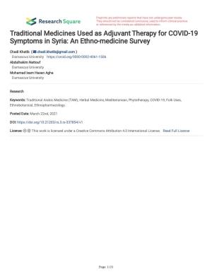 Traditional Medicines Used As Adjuvant Therapy for COVID-19 Symptoms in Syria: an Ethno-Medicine Survey