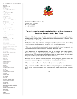 Cactus League Baseball Association Votes to Keep Incumbent President