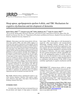 Sleep Apnea, Apolipoprotein Epsilon 4 Allele, and TBI: Mechanism for Cognitive Dysfunction and Development of Dementia