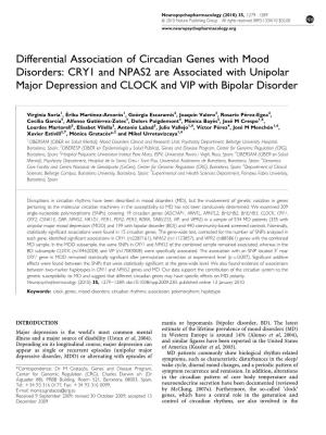 CRY1 and NPAS2 Are Associated with Unipolar Major Depression and CLOCK and VIP with Bipolar Disorder
