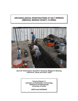 Archaeological Investigations at Salt Springs (8Mr2322), Marion County, Florida