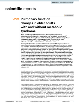 Pulmonary Function Changes in Older Adults with and Without Metabolic