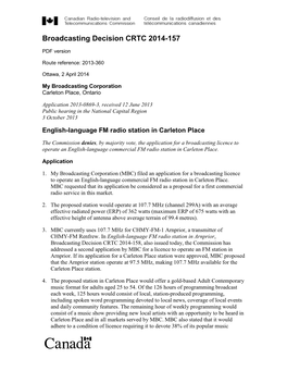 Broadcasting Decision CRTC 2014-157